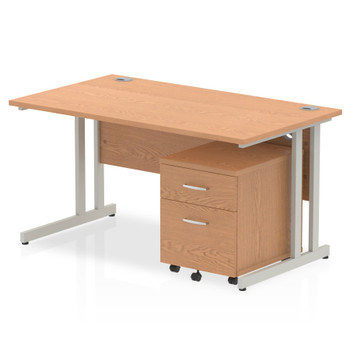 Impulse Cantilever Straight Office Desk W1400 X D800 X H730mm Oak Finish Silver MI000967 Impulse Cantilever Straight Office Desk W1400 X D800 X H730mm Oak Finish Silver MI000967