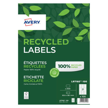 Avery LR7160-100 Recycled Address Labels 100 sheets - 21 Labels per Sheet LR7160100 Avery LR7160-100 Recycled Address Labels 100 sheets - 21 Labels per Sheet LR7160100
