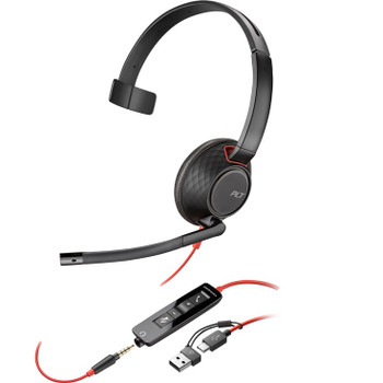 POLY Blackwire 5210 Monaural USB-C Headset +3.5mm Plug +USB-C/A Adapter 8X230AA