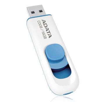 Adata 16Gb Usb 2.0 Memory Pen C008 Retractable Capless White AC008-16G-RWE