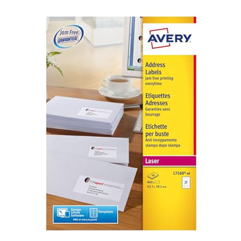 Avery L7160-40 Resistant Labels 40 sheets - 21 Labels per Sheet AVERYL716040 Avery L7160-40 Resistant Labels 40 sheets - 21 Labels per Sheet AVERYL716040