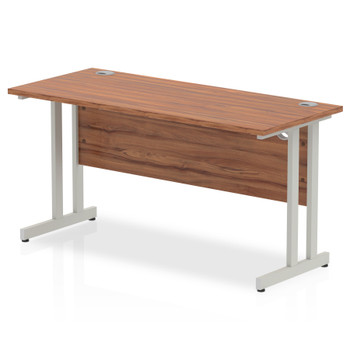 Impulse 1400 X 600Mm Straight Desk Walnut Top Silver Cantilever Leg MI001911 MI001911 Impulse 1400 X 600Mm Straight Desk Walnut Top Silver Cantilever Leg MI001911 MI001911