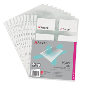 Rexel Nyrex Business Card Pocket Polypropylene A4 90 Micron Clear Pack 10 13681 13681