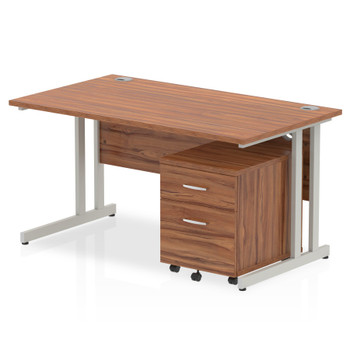 Impulse Cantilever Straight Office Desk W1400 X D800 X H730mm Walnut Finish Silv MI000959 Impulse Cantilever Straight Office Desk W1400 X D800 X H730mm Walnut Finish Silv MI000959