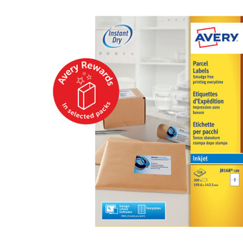 Avery Inkjet Address Label 200X143.5Mm 2 Per A4 Sheet White Pack 200 Labels J816 J8168-100