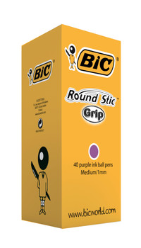 Bic Round Stic Grip Ballpoint Pen 1Mm Tip 0.32Mm Line Purple Pack 40 920412 Bic Round Stic Grip Ballpoint Pen 1Mm Tip 0.32Mm Line Purple Pack 40 920412