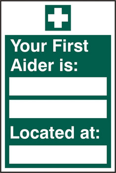 Beeswift First Aider Located Sign Self Adhesive Green Size 200X300MM BSS12044N
