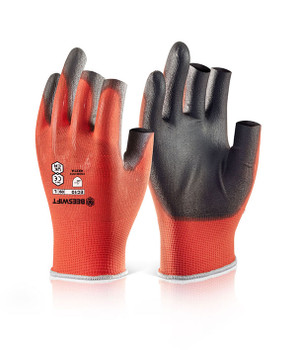Beeswift Pu Coated 3 Fingerless Gloves Red Size M EC10NM