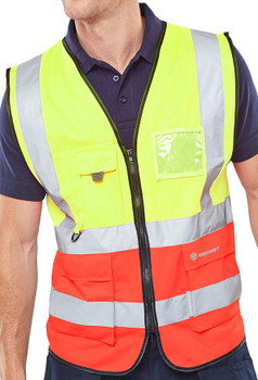 Beeswift Hi-Vis Two Tone Executive Id Vest Saturnyellow/Red Size M HVWCTTSYREM
