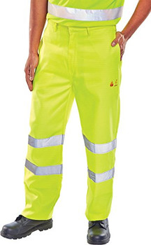Beeswift Tesla Fire Retardant Hi-Vis Anti-Static Trousers Saturn Yellow Size 32T CFRASTETSY32T