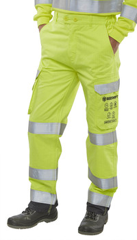 Beeswift Arc Compliant Hi-Vis Trousers Saturn Yellow / Navy Size 40T CARC5SYN40T