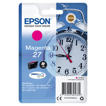 Epson Alarm clock Singlepack Magenta 27 DURABrite Ultra Ink Standard Yield Pigme C13T27034012