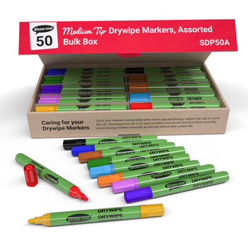 Show-Me Drywipe Marker Medium Bullet Tip Slim Barrel Assorted Colours Pack 50 - SDP50A Show-Me Drywipe Marker Medium Bullet Tip Slim Barrel Assorted Colours Pack 50 - SDP50A