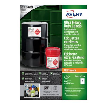 Avery B4775-20 Ultra Resistant Labels 20 sheets - 1 Labels per Sheet AVERYB477520 Avery B4775-20 Ultra Resistant Labels 20 sheets - 1 Labels per Sheet AVERYB477520