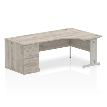 Dynamic Impulse 1600Mm Right Crescent Desk Grey Oak Top Silver Cable Managed Leg I003194