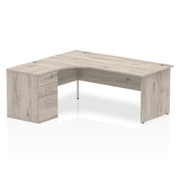Dynamic Impulse 1800Mm Left Crescent Desk Grey Oak Top Panel End Leg Workstation I003203