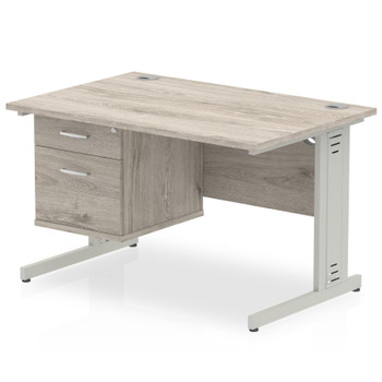 Dynamic Impulse 1200 X 800Mm Straight Desk Grey Oak Top Silver Cable Managed Leg I003431