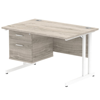 Dynamic Impulse 1200 X 800Mm Straight Desk Grey Oak Top White Cantilever Leg Wit I003446