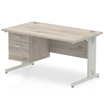 Dynamic Impulse 1400 X 800Mm Straight Desk Grey Oak Top Silver Cable Managed Leg I003456