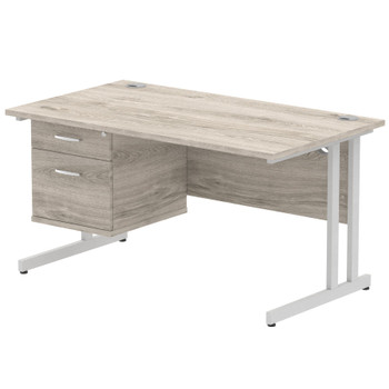 Dynamic Impulse 1400 X 800Mm Straight Desk Grey Oak Top Silver Cantilever Leg Wi I003461