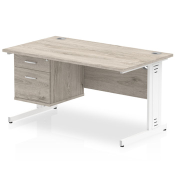Dynamic Impulse 1400 X 800Mm Straight Desk Grey Oak Top White Cable Managed Leg I003466