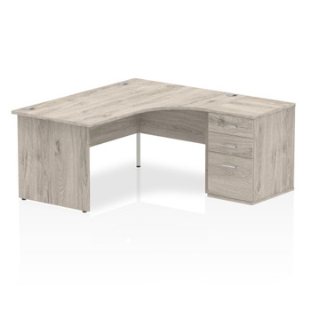 Dynamic Impulse 1600Mm Right Crescent Desk Grey Oak Top Panel End Leg Workstatio I003185