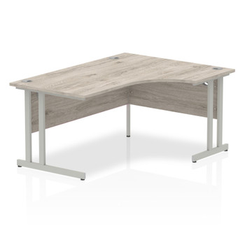 Impulse 1600Mm Right Crescent Desk Grey Oak Top Silver Cantilever Leg I003137 I003137