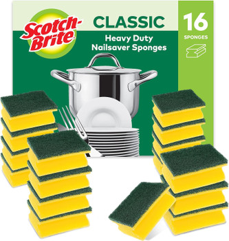 Scotch-Brite Classic Nail Saver Heavy Duty Scrub Sponge Yellow And Green Pk16 - 7100248034