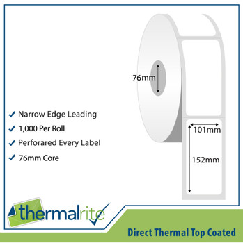 Thermalrite Direct Thermal Labels 101X152mm 76Mm Core Pack 10 Rolls Of 1000 Labe RL101.152DT-76-1000
