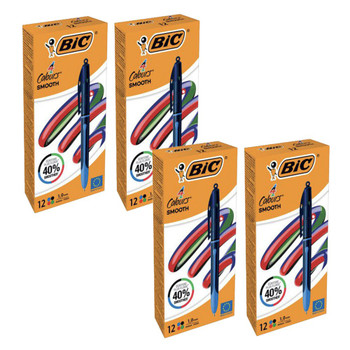 Bic 4 Colours Smooth Pro Black Barrel Ballpoint Pen 1.0Mm Tip 0.32Mm Line Black/ 524095x4