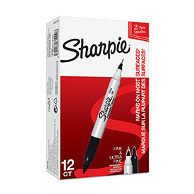 Sharpie S0811100 Twin Tip Black Pens Box of 12 S0811100
