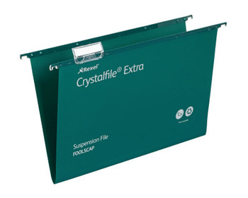 Rexel Crystalfile Extra Foolscap Suspension File Polypropylene 15Mm V Base Green 70628