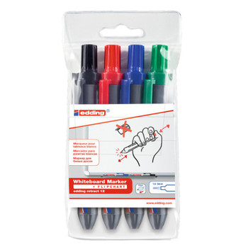 Edding 12 Whiteboard Marker Retractable Bullet Tip 1.5-3Mm Black Blue Red Green 38325