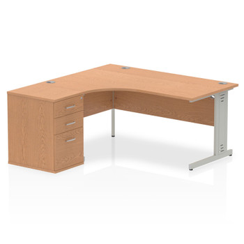 Dynamic Impulse 1600Mm Left Crescent Desk Oak Top Silver Cable Managed Leg Works I000892