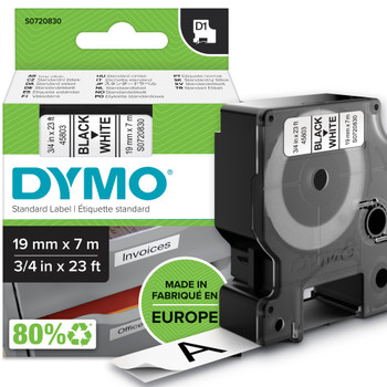 Dymo D1 Label Tape 19Mmx7m Black On White S0720830