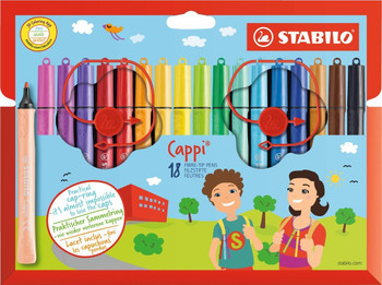 Stabilo Cappi Felt Tip Pen With Cap Ring Assorted Colours Wallet 18 168/18-4