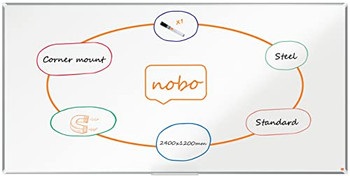 Nobo Premium Plus Magnetic Steel Whiteboard Aluminium Frame 2400X1200mm 1915163 1915163 Nobo Premium Plus Magnetic Steel Whiteboard Aluminium Frame 2400X1200mm 1915163 1915163