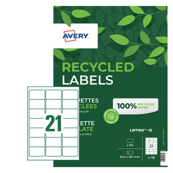 Avery Laser Recycled Address Label 63.5X38.1Mm 21 Per A4 Sheet White Pack 315 La LR7160-15