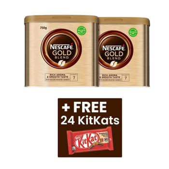 Nescafe Gold Blend Instant Coffee 750G Tin X 2 + Foc Kit Kat 4 Finger Milk Choco 12339209x2+12455583 Nescafe Gold Blend Instant Coffee 750G Tin X 2 + Foc Kit Kat 4 Finger Milk Choco 12339209x2+12455583