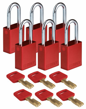 Brady ALU-RED-38ST-KD6PK SafeKey Padlocks - Aluminium ALU-RED-38ST-KD6PK