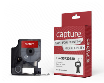 Capture CA-S0720580 12mm x 7m Black on Yellow Tape CA-S0720580