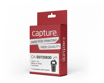 Capture CA-S0720830 19mm x 7m Black on White Tape CA-S0720830