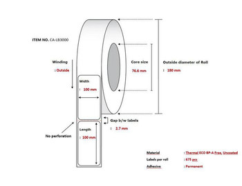 Capture CA-LB3000 Label 100x100. Core 76. CA-LB3000
