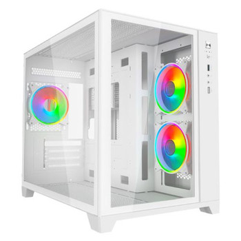 Vida Akira V2 White Argb Gaming Case W/ Glass Front & Side Micro Atx 3X Argb Fan AKIRA-WHTV2