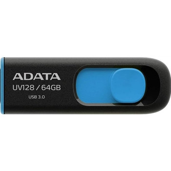 Adata Uv128 64Gb Usb 3.2 Gen 1 Flash Drive Capless Design Black/Blue AUV128-64G-RBE