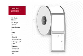 Capture 30000118 Label 50x25 - Core 25. White. 30000118