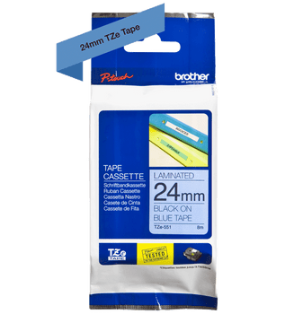 Brother Glossy Black On Blue Label Tape 24Mm X 8M - TZE551 TZE551