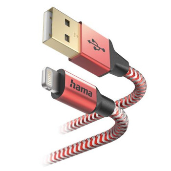 Hama Reflective Charging Usb-A To Lightning Cable 480Mbps Nylon Sheath Gold-Plat 00201554
