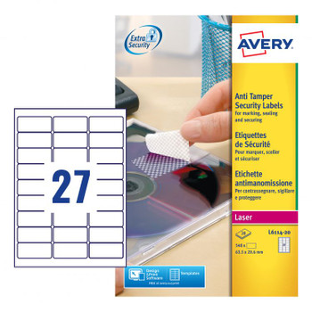 Avery L6114-20 Anti-Tamper Labels 20 sheets - 27 Labels per Sheet AVERYL6114