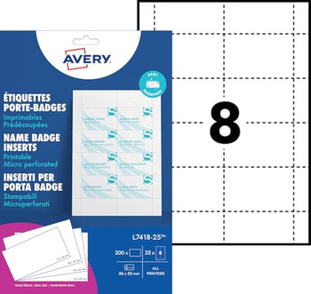 Avery Name Badge Insert 86X55mm 160Gsm White Pack 200 L7418-25 L7418-25 Avery Name Badge Insert 86X55mm 160Gsm White Pack 200 L7418-25 L7418-25